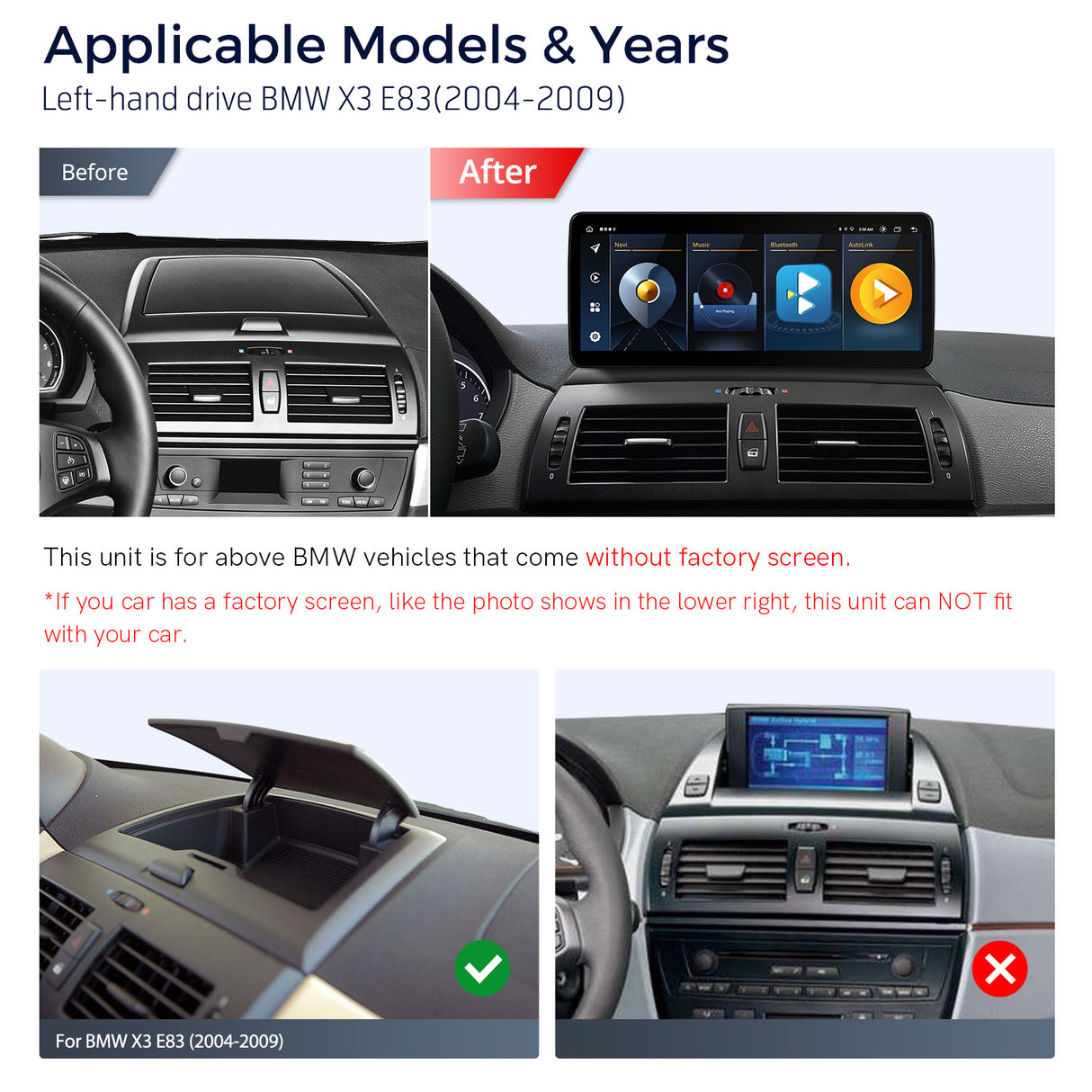 Xtrons 12.3" Head Unit Display Upgrade For BMW X3 E83 2004-2009 (No Original Display) | 4GB RAM & 64GB ROM